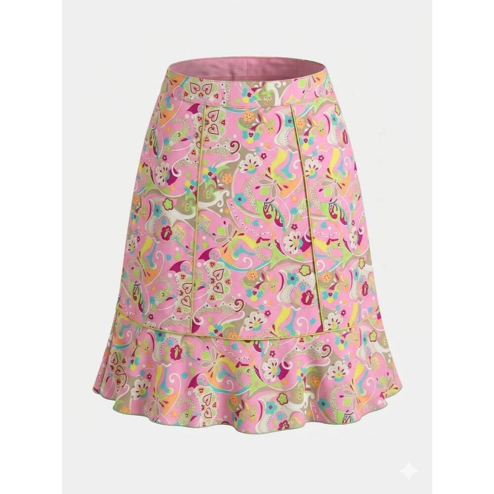 VTG Y2K Sag Harbor Women Pink Paisley Floral Pleated Flare Skirt Sz 10 Polyester
